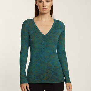 Missoni Sweater Pullover Ribbed Knit V-neck Teal Green Art-to-Wear size 46 US L